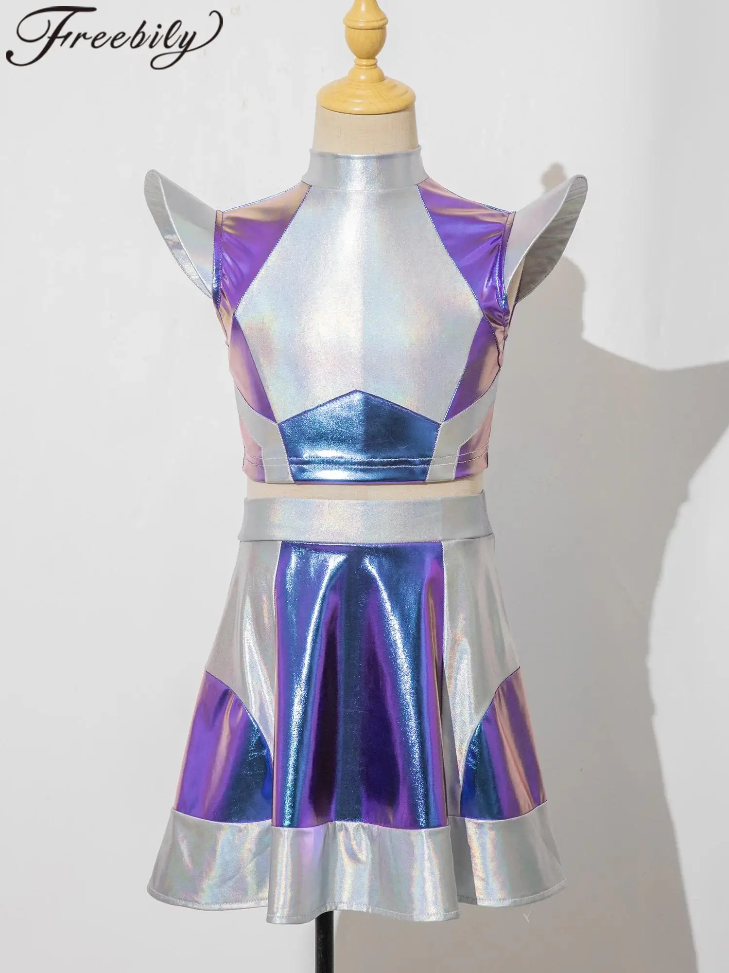 Galaxy Outerspace Cosplay-Outfits, glänzende metallische Kleider für Mädchen, kosmisches Weltraum-Kostüm, Alien-Roboter-Kostüm, Halloween-Kostüm