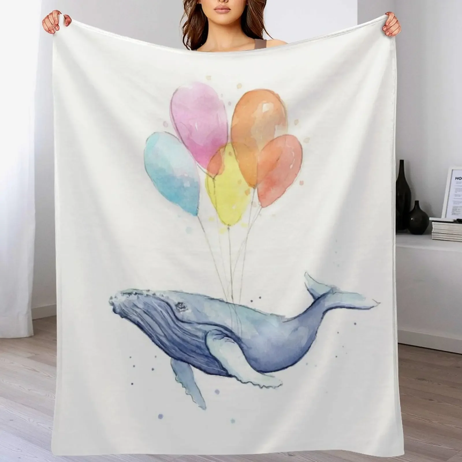 

Floating Whale with Balloons Throw Blanket Cozy Throw Blanket Birthday Gift for Him Her