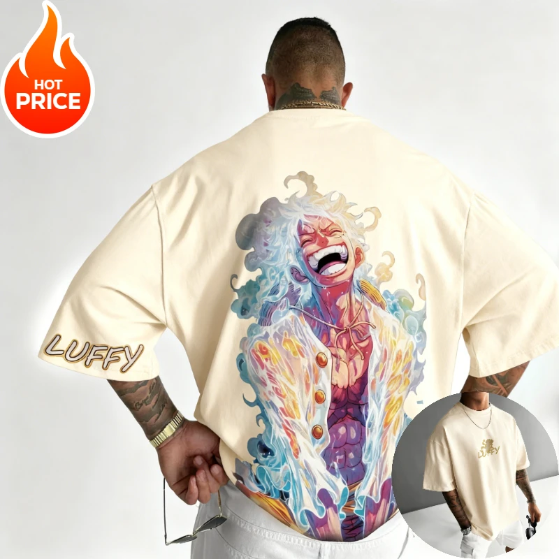 Camiseta de una pieza de Anime Nika Luffy 2026, camiseta de verano para hombre, ropa de calle Vintage de gran tamaño Harajuku, pantalón corto informal para mujer, camiseta Unisex de manga