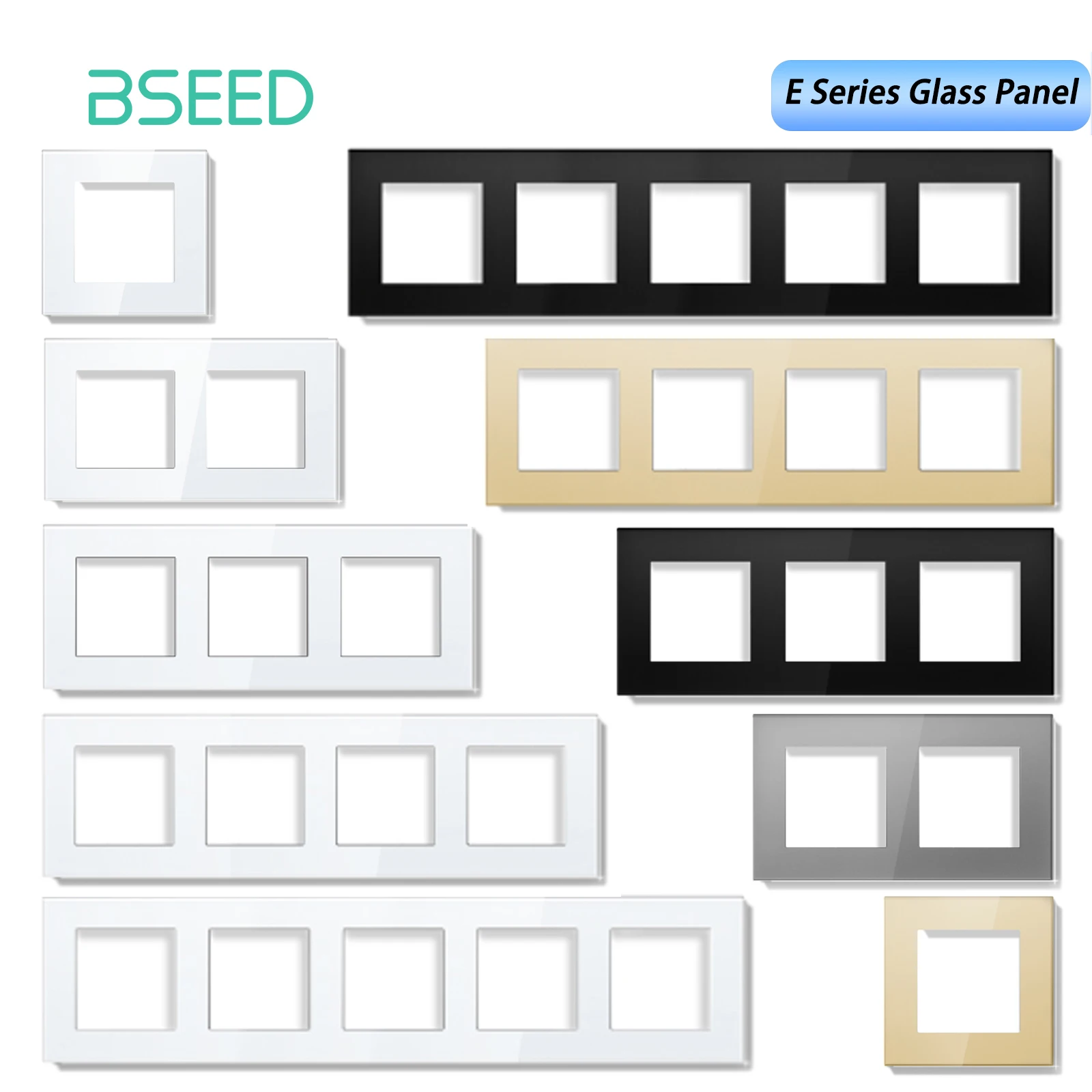 

​BSEED E Series Crystal Panel Wall Socket Frame Glass Panel 86/157/228/299mm White Black Gold Gray