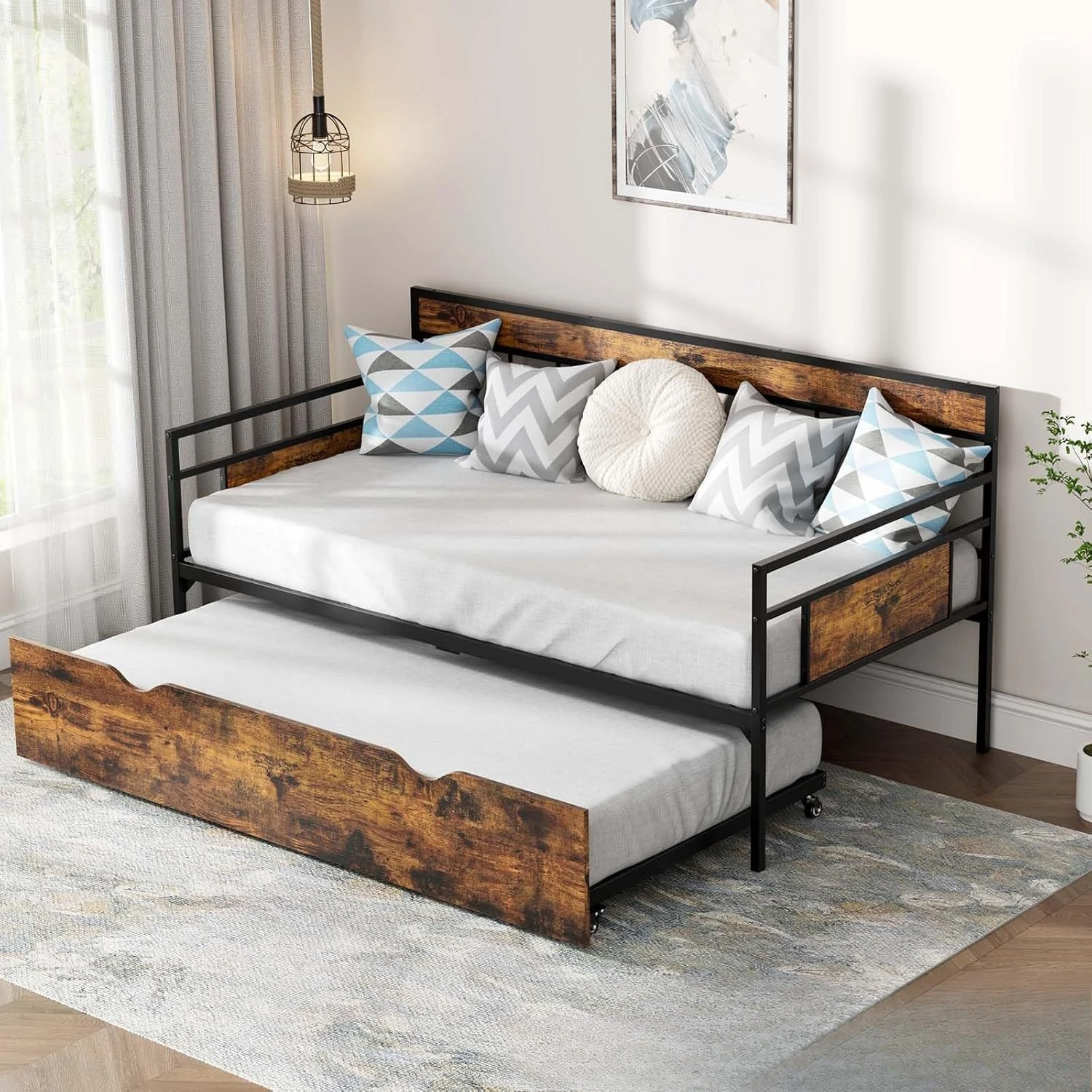 Living room metal double with mobile storage sofa bed two-in-one