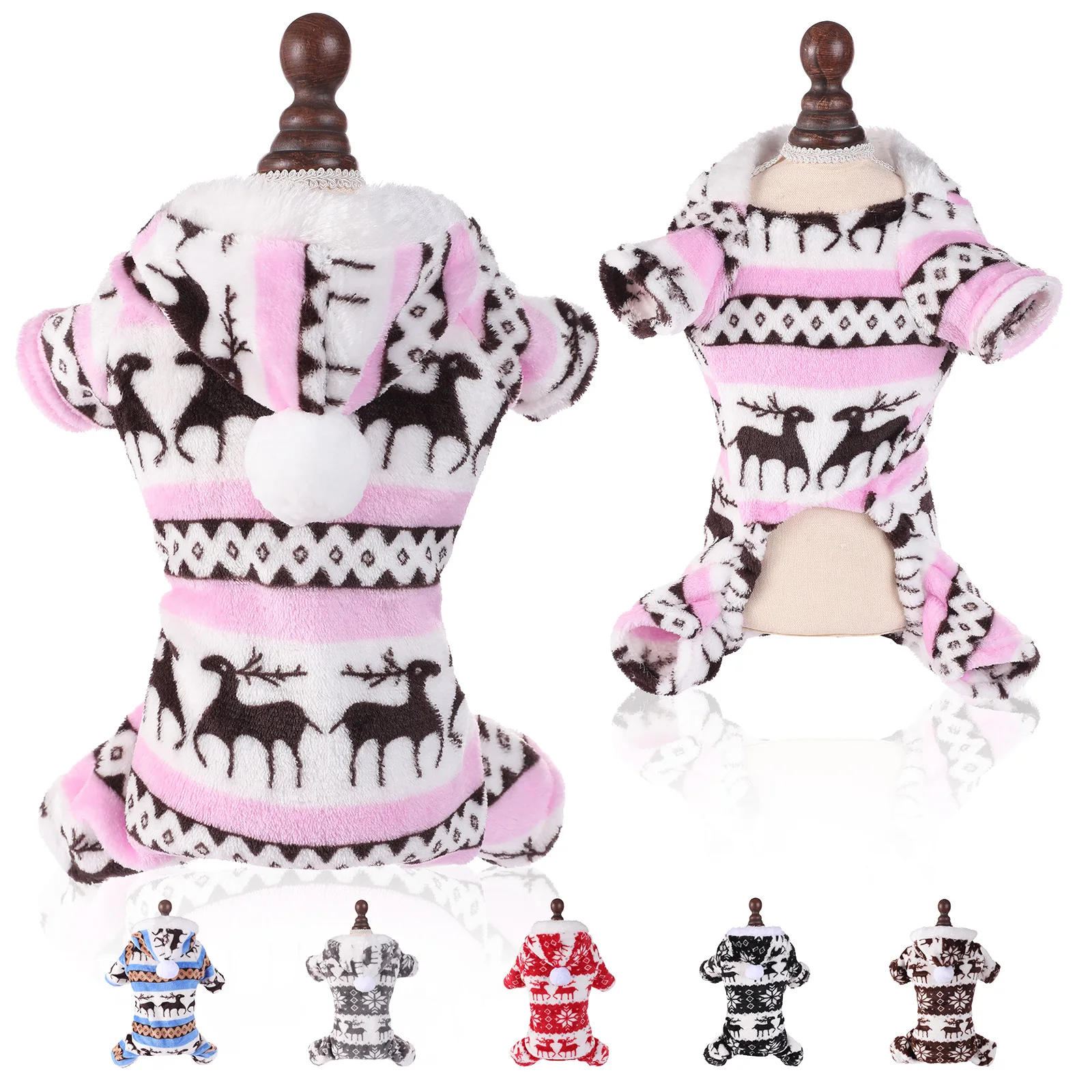 S-4XL Thermal Coral Velvet Dog Pajamas Onesie Reindeer Print Jumpsuit Poodle Winter Garment Clothes for Small Medium Large Dogs