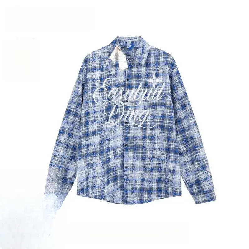 Letter Printing Long Sleeve Turn-down Collar Plaid Contrast Color Button Up Cardigan Shirt Coats Casual Office Lady Chic Tops image 3