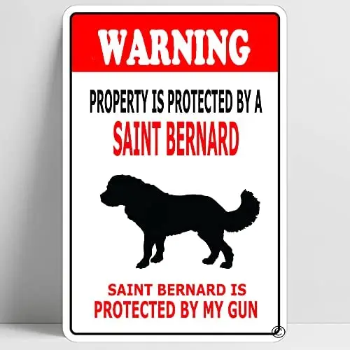 Warning Beware of St Bernard Dog Funny Metal Sign Decoration TIN SIGN 12'' X 8''