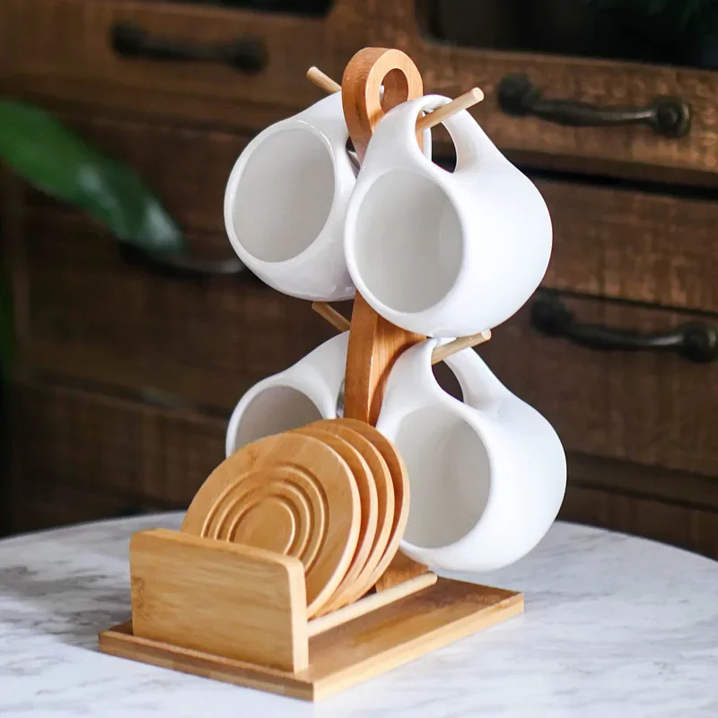 Ceramic coffee mugs cup and saucer set 4-6 piece set ceramic bamboo tray  with shelf for household teacup heat resistance CE / EU - AliExpress 15