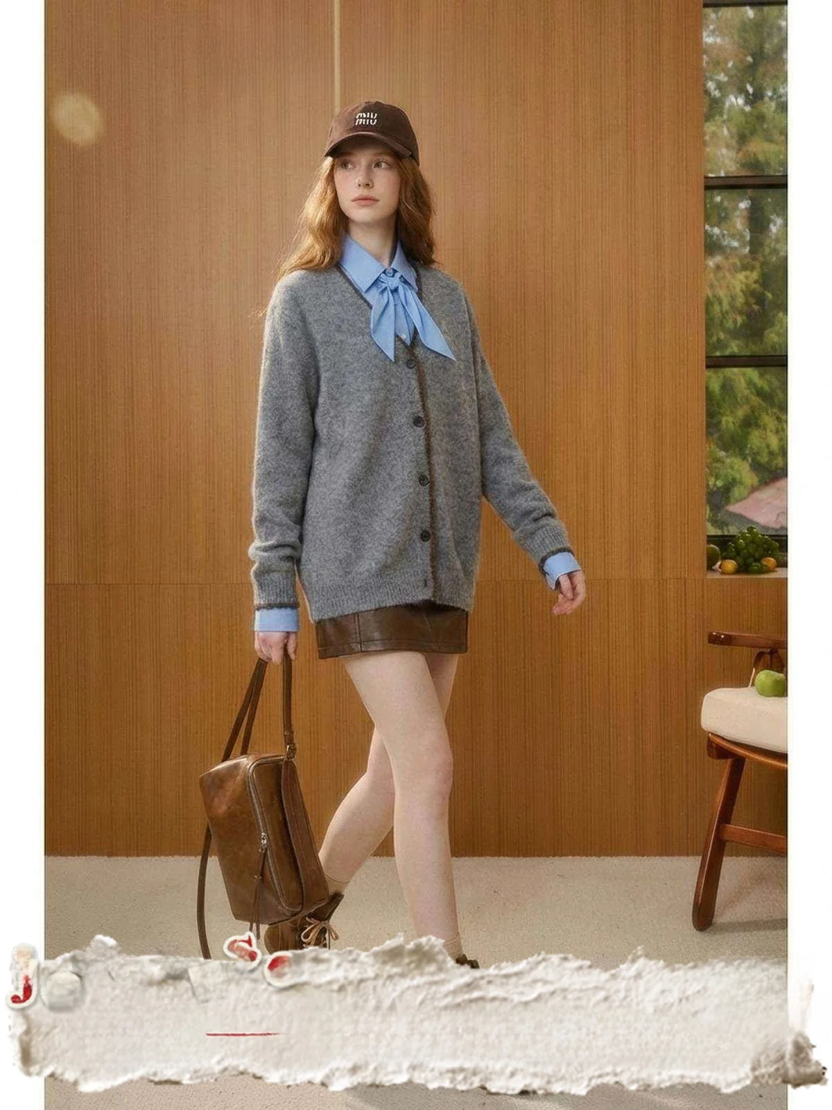 

Вязаный свитер с V-образным вырезом, женский свободный кардиган, весна 2025, новинка, коллекция Sle with Flower Vase ×LAB