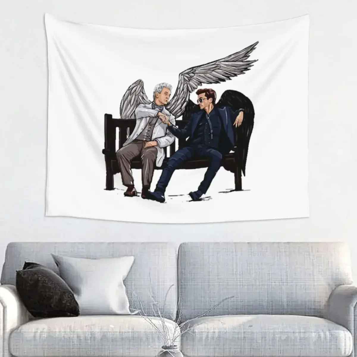 

Good Omens Tapestry Wall Hanging Hippie Fabric Wall Tapestry Demon Angel Art Blanket Wall Decor Yoga Mat