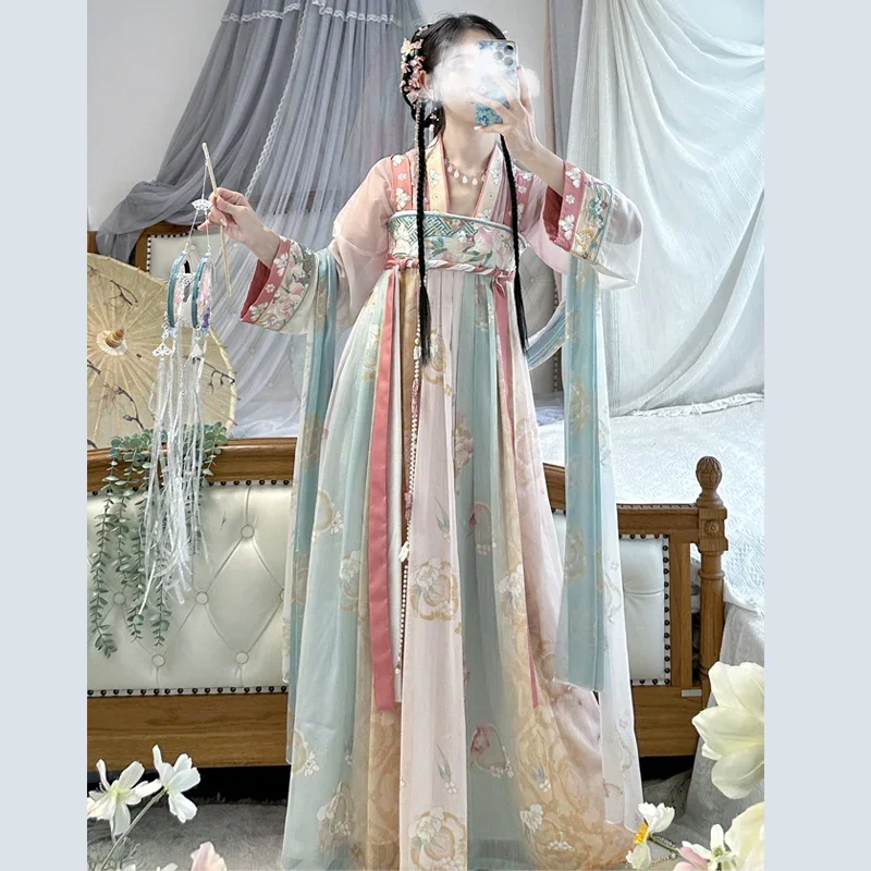 Women Chinese Traditional Hanfu Costume Lady Tang Suit Princess Dress Embroidery Ancient Folk Dance Carnival Cosplay Costume