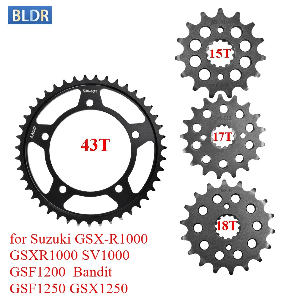 

530 15T 17T 18T 43T Front Rear Sprocket Gear Wheel for Suzuki GSX-R1000 GSXR1000 SV1000 GSF1200 K6 Bandit GSF1250 GSX1250 FAZ