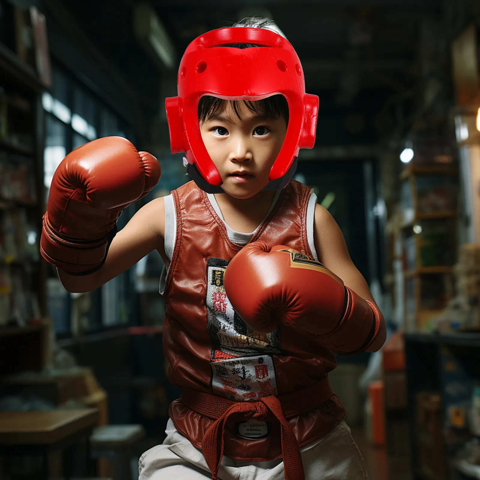 Sparring Headgear Eva Taekwondo Open Face Air Vented Kickboxing Head Shield Size M Red Protective Headgear
