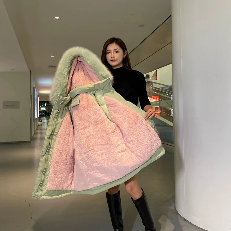 Women's2025 Mit Kapuze Parka Unten Baumwolle Mantel Neue Winter Verdicken Oversize Top Langarm Jacke Koreanische Lose mittellange Outer