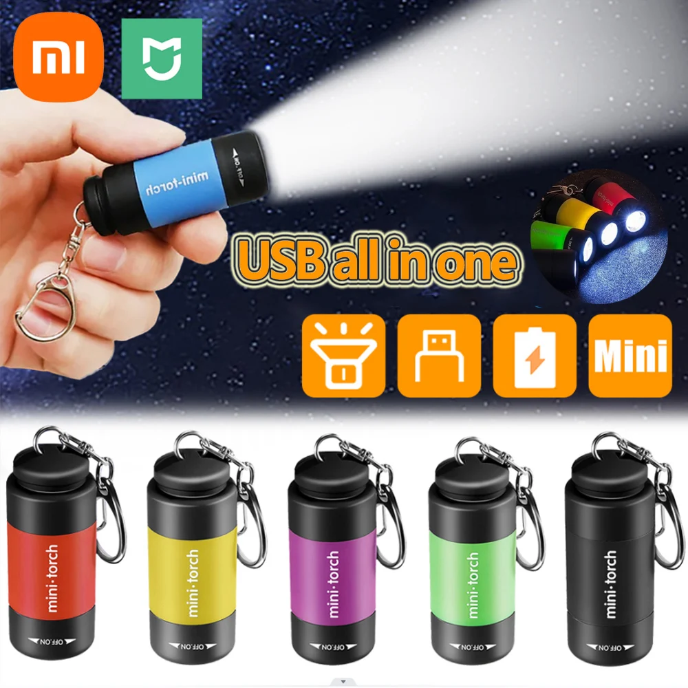 Xiaomi Mijia LED Micro Pocket ไฟฉาย USB ชาร์จพวงกุญแจไฟฉายแบบพกพากันน้ํากลางแจ้งเดินป่าตั้งแคมป์ไฟ