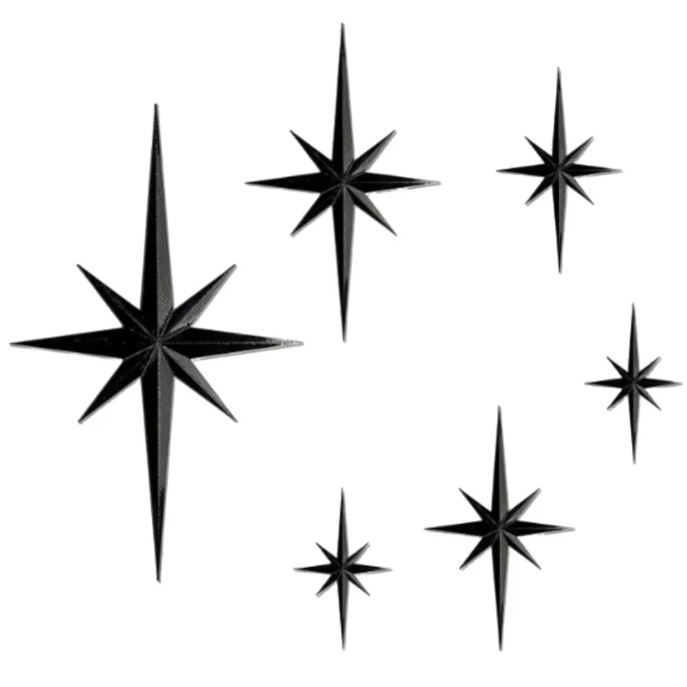 6Pcs/Set 3D Plastic Starburst Decor Octagonal Star Shape Wall Art Decals Wall Hanging Decor Home Decor
