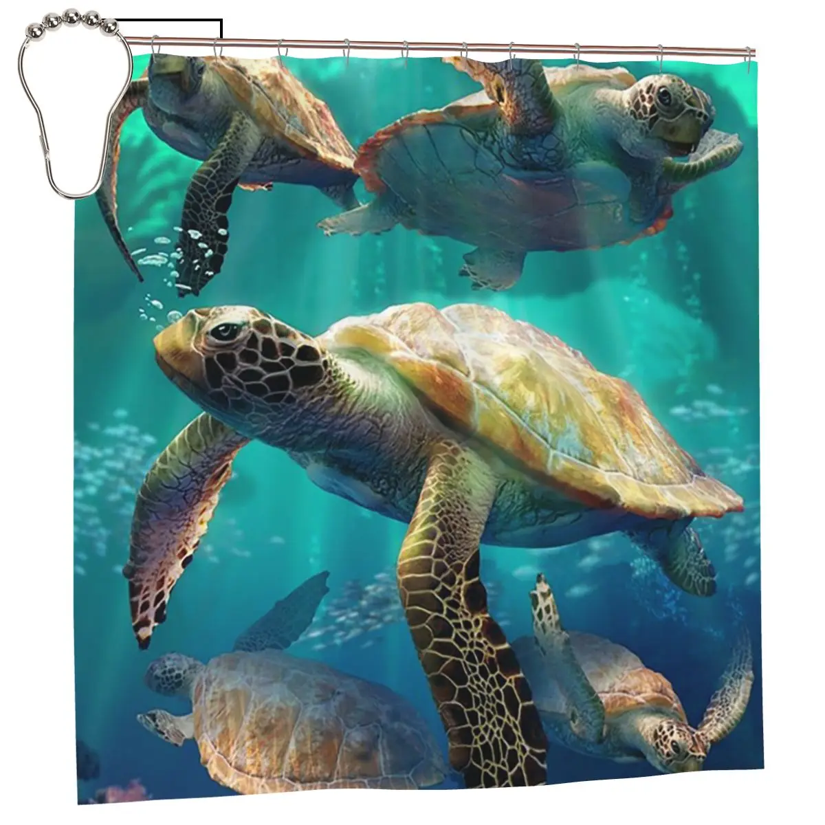

Занавеска для душа с изображением морских черепах, полиэстеровая, водонепроницаемая, с крючками