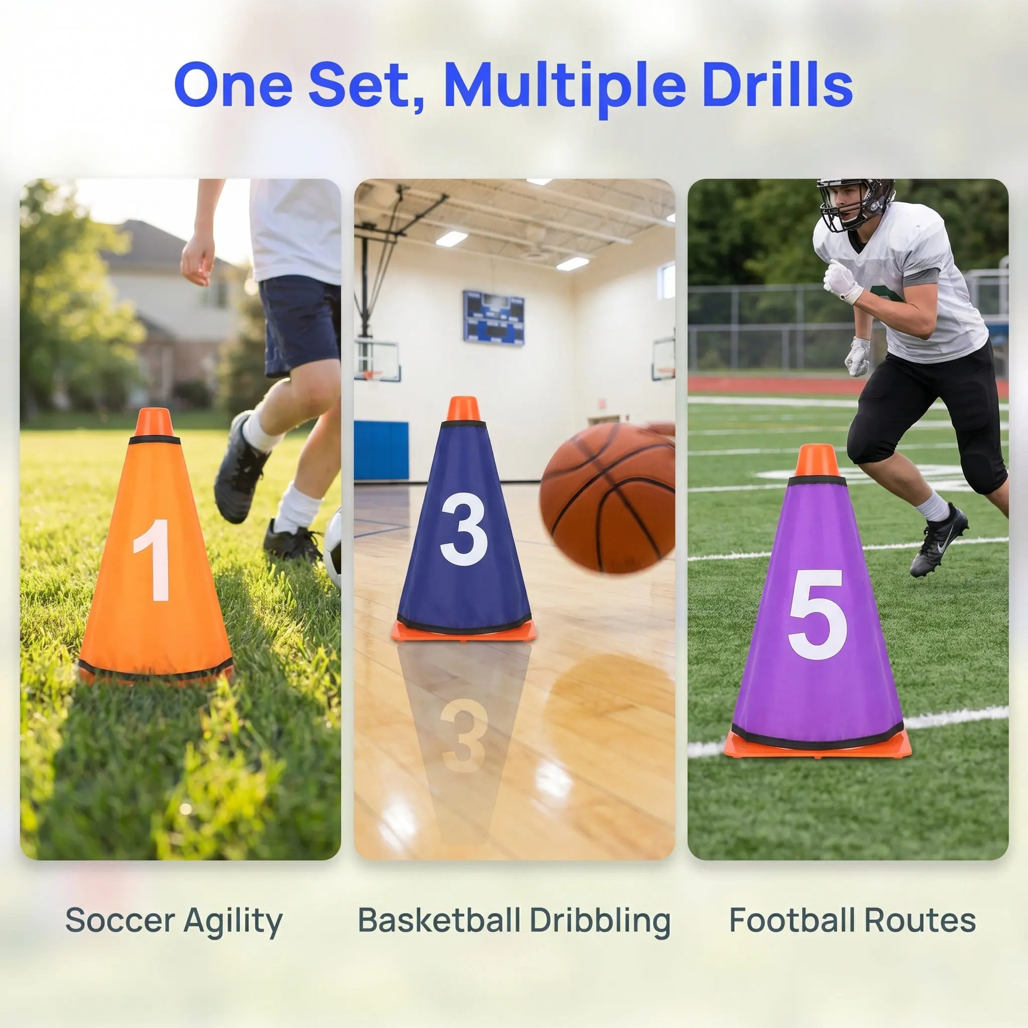 10pcs Digital Protective Covers for Sports Cones – Drop-Resistant, Bright Colored & Numbered Sleeve for Indoor Use