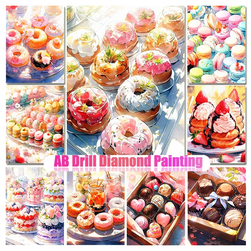 Diy Cartoon Food Diamond Painting Cake AB Diamond Embroidered Donut Full Diamond Mosaic Cross Stitch Home Decoration Gift Set