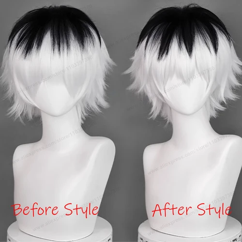 Imagen 2 del producto Sasaki Haise Peluca de Cosplay de 30cm, pelo corto plateado, blanco y negro para hombre, pelucas sintéticas resistentes al calor de Anime