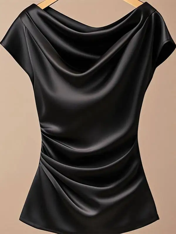 

Ladies' Unique One-oulder ort-Sve irt Slim Fit Waist-Cinching V-Ne Acetate Top Summer New Sle Ele Faion