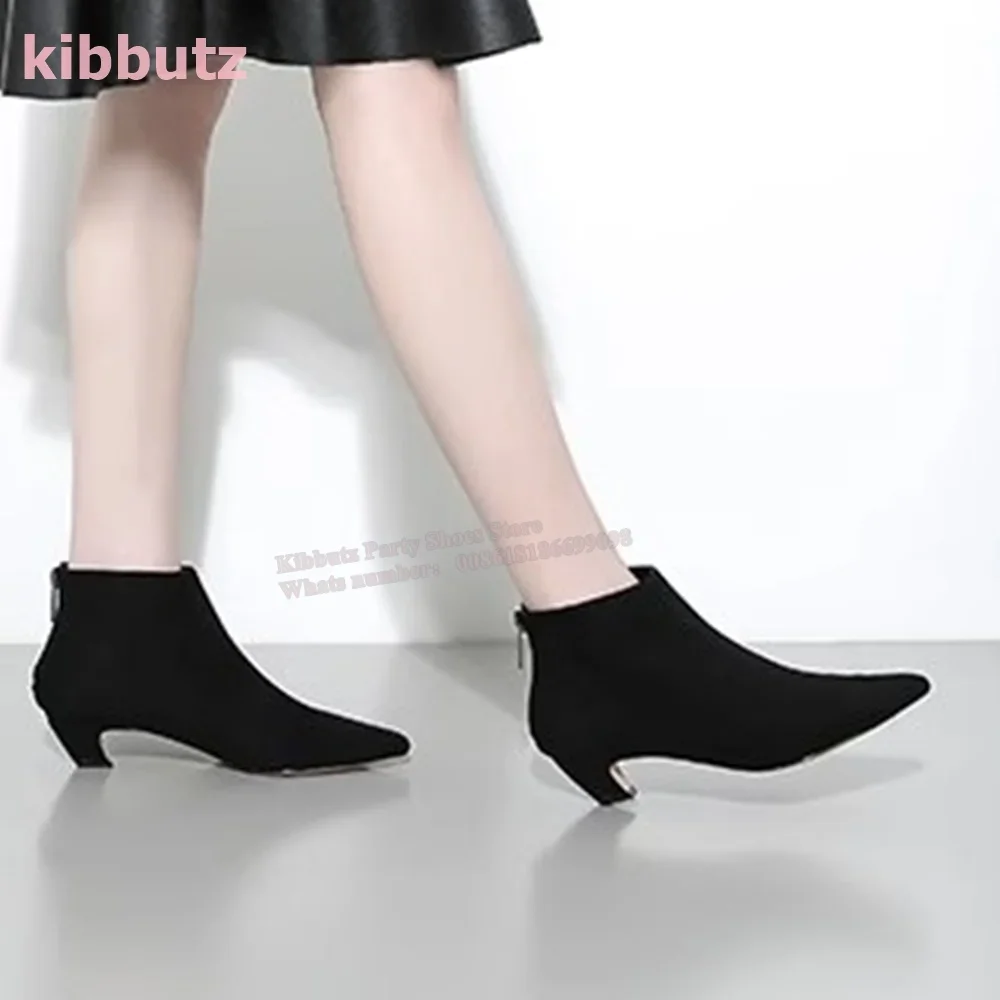 Suede Enkellaarsjes Puntschoen Kitten Hak Terug Rits Effen Kleur Bruin Mode Elegante Sexy Beknopte Vrouwen Schoenen Nieuwste Nieuwigheid