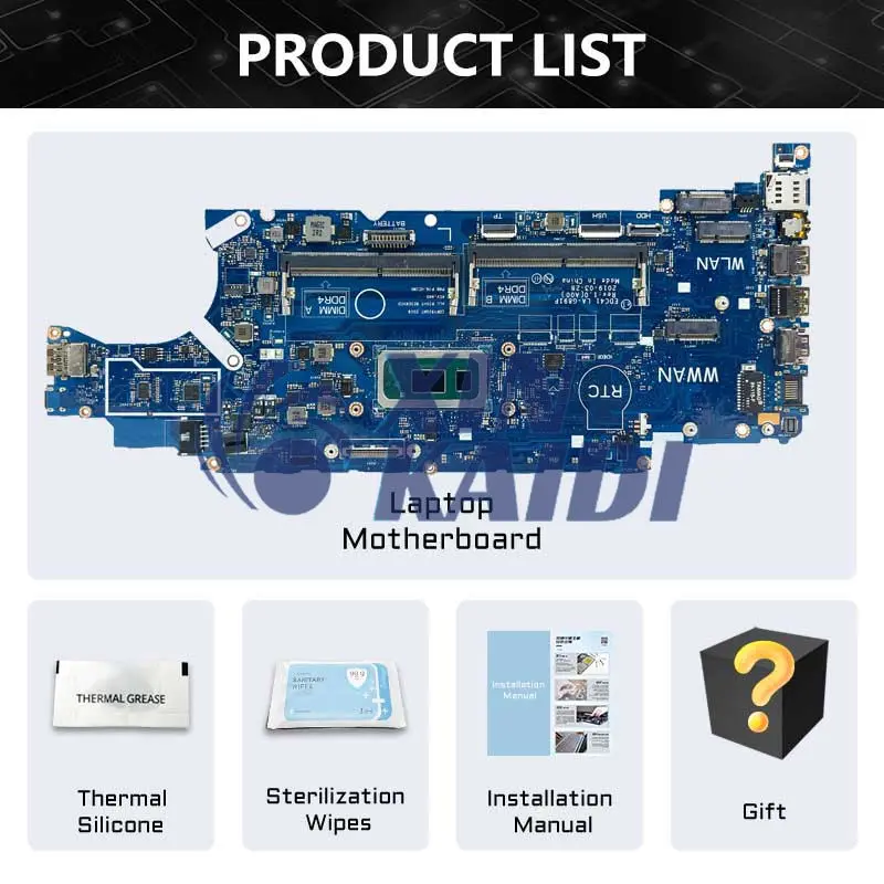 Computador Mainboard para Dell, Latitude 5400, 052T0R, 03WM4C, 01D4XP, LA-G891P, CPU, i5, i7, 8ª Geração do Sistema