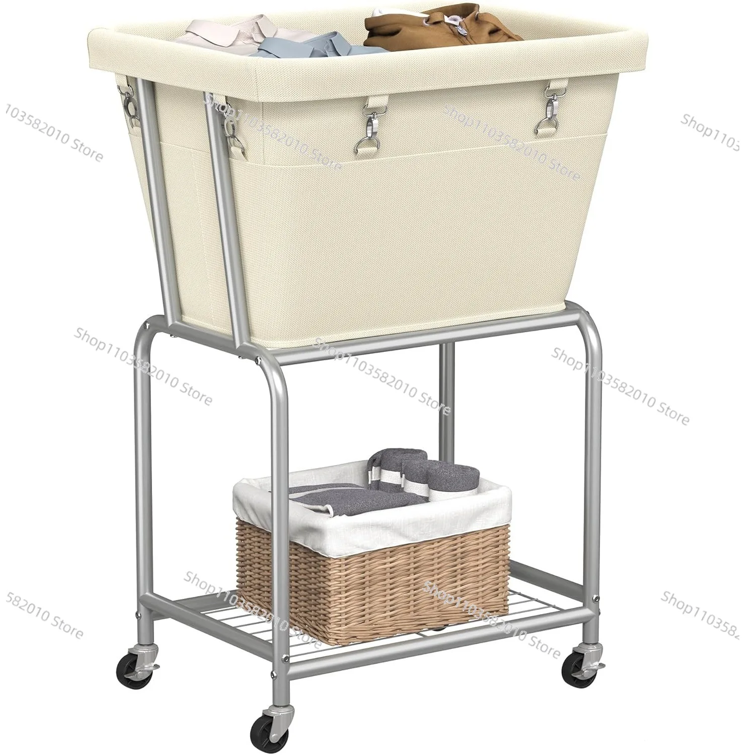 

Корзина для белья на колесиках, передвижная корзина для белья со съемными мешками и полками, металлический каркас