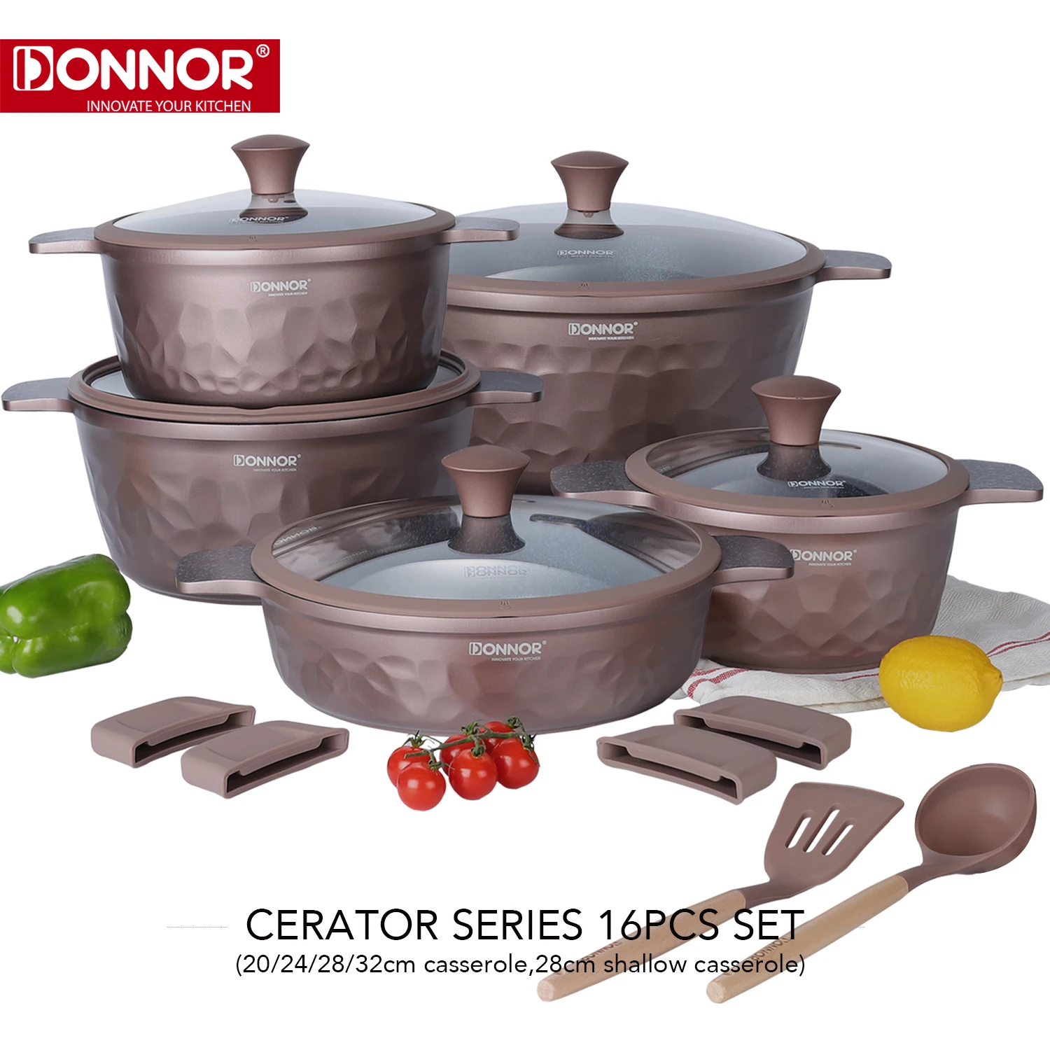 Donnor Granite Non Stick Cookware Set 12-13pcs Frying Pan and Pot Compatible with Induction Gas Electric Ceramic Cooktops