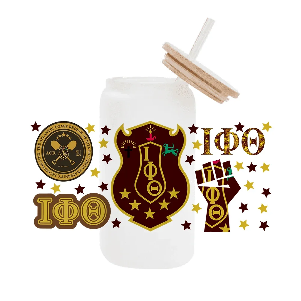 sodality Iota Phi Theta For Libbey 16oz Can Glass 3D Waterproof UV DTF Coffee Can Wrap Libbey Glass Wrap