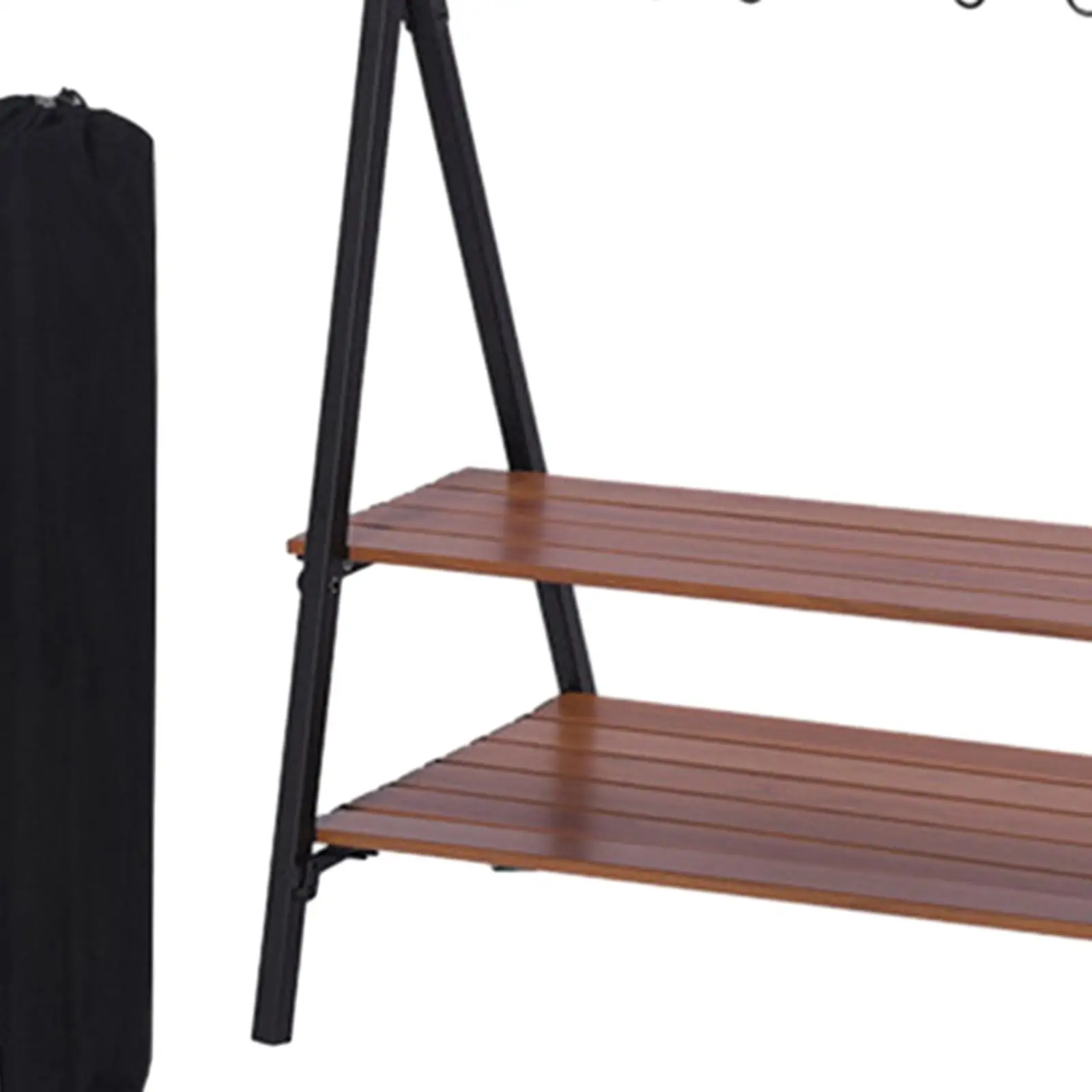 Camping Hanging Storage Rack Double Layer Aluminum Alloy Folding Shelf with Hooks for Lanterns Kettles and Kitchen Tools