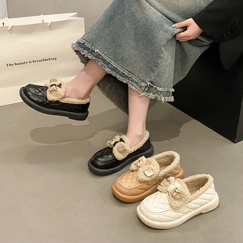 Slip On Shoes For Women Loafers Fur Casual Female Sneakers Bow-Knot Slip-on Driving Winter New Butterfly Moccasin  Bow-Knot Loaf