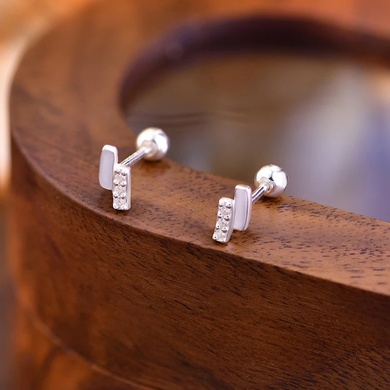 

Real 925 Sterling Silver Minimalist Geometric Trendy Stud Earrings for Charm Women Piercing Screw Bead Fine Jewelry Accessories