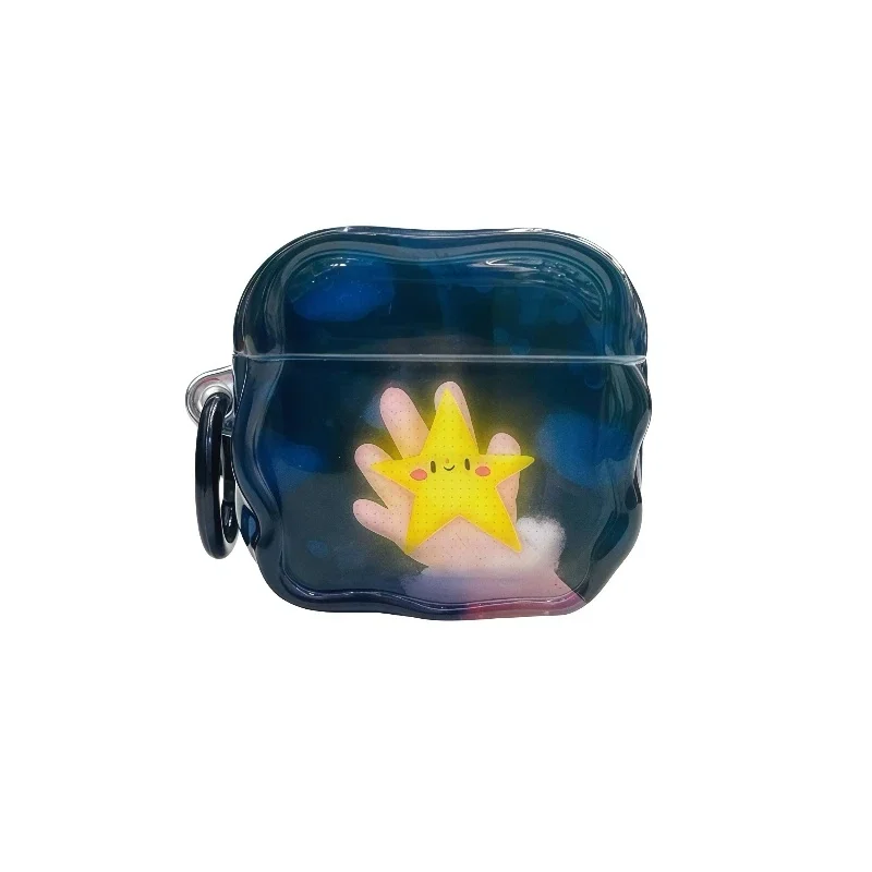 Cute Hand Holding Star Earphone Case with Black KeyRing For Airpods 1, 2, 3, 4, Pro, Pro2, Pro3, Anti-Scratch