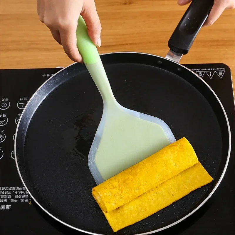 Transparent Two-color Silicone Wide Mouth Frying Spatula Translucent Jade Cooking Spatula Kitchen Utensils Silicone Spatula