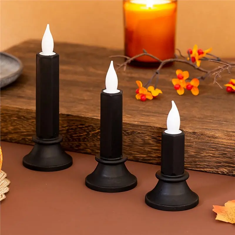 Battery Operated LED Taper Candles 12PCS Black Flameless For Halloween For Party Decoration