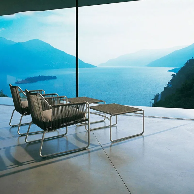 Leisure rattan outdoor dining table and chairs simple solid wood