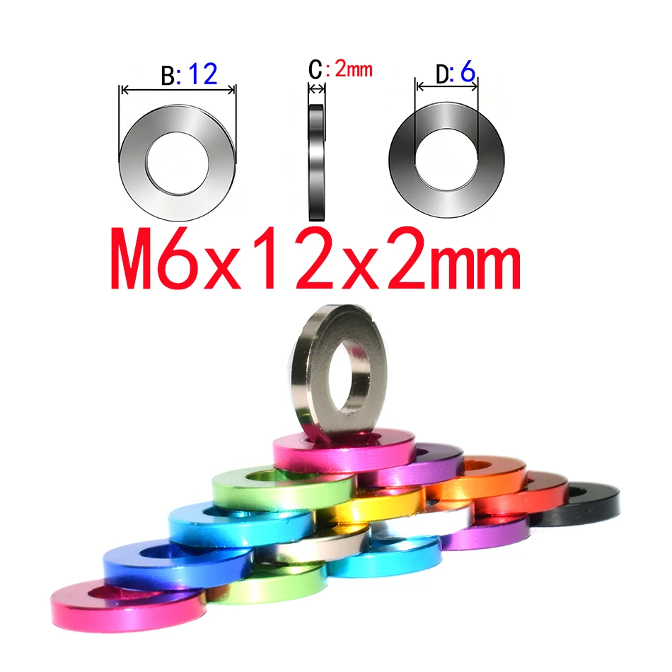 M6x12x2mm(50pcs) Plain 6061 Aluminium Washers, CNC Machined Shims for RC Car, UAV and Industrial Equipment HHX