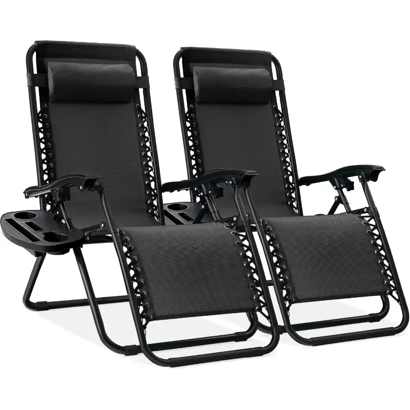 

Best Choice Products 2pcs Adjustable Steel Mesh Zero Gravity Lounge Chair Recliners Set with Pillows and Cup Holder Trays