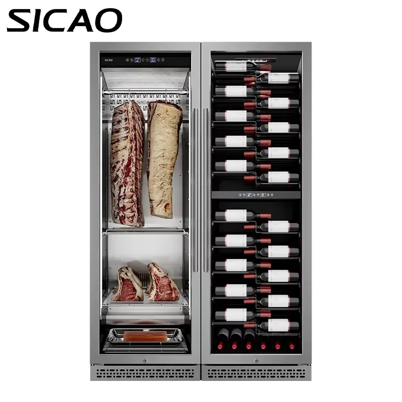 SICAO Beef Dry Ager Cabinet Wine Cooler Fridge Refrigerator Cellar Combo for Home Meat Aging Beverage Storage Dual Zone Unit