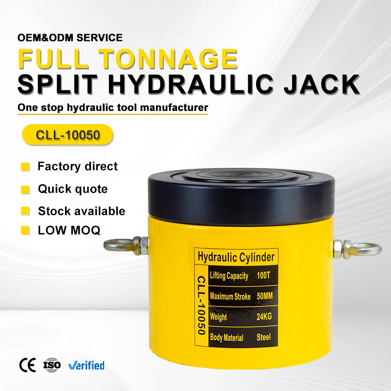 CLL-10050 100-ton Lock Nut Hydraulic Cylinder, High-tonnage Safety Lock, Load Return, Single-acting Jack