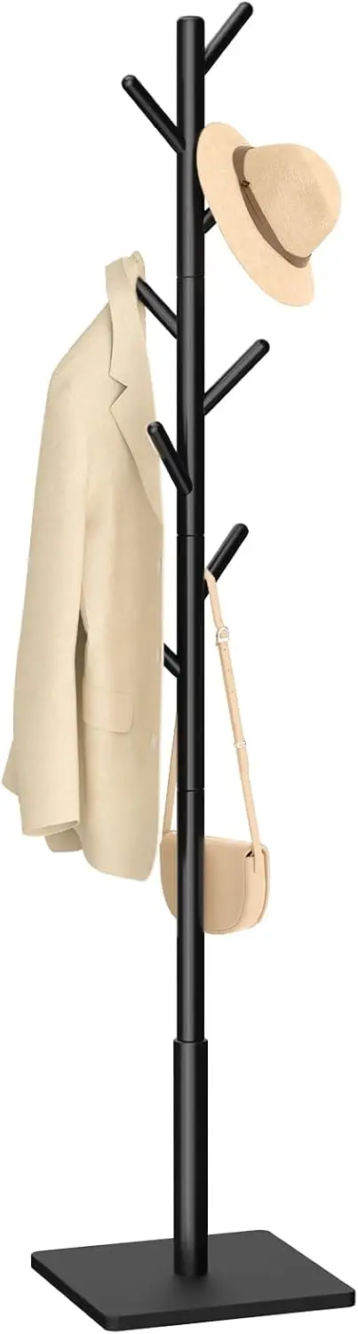 

Прочная деревянная вешалка для одежды с 8 крючками, регулируемая по высоте, для спальни, прихожей, офиса - черное квадратное основание