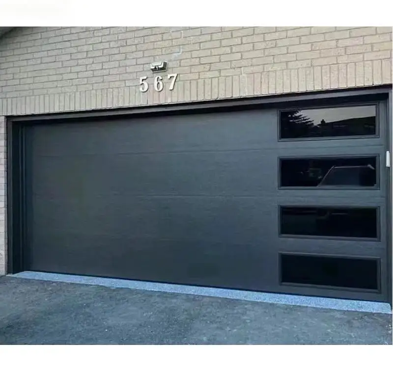EdgyDoor Automatic Remote Control Villa Garage Door - Custom Modern Sectional Aluminum (With Windows)