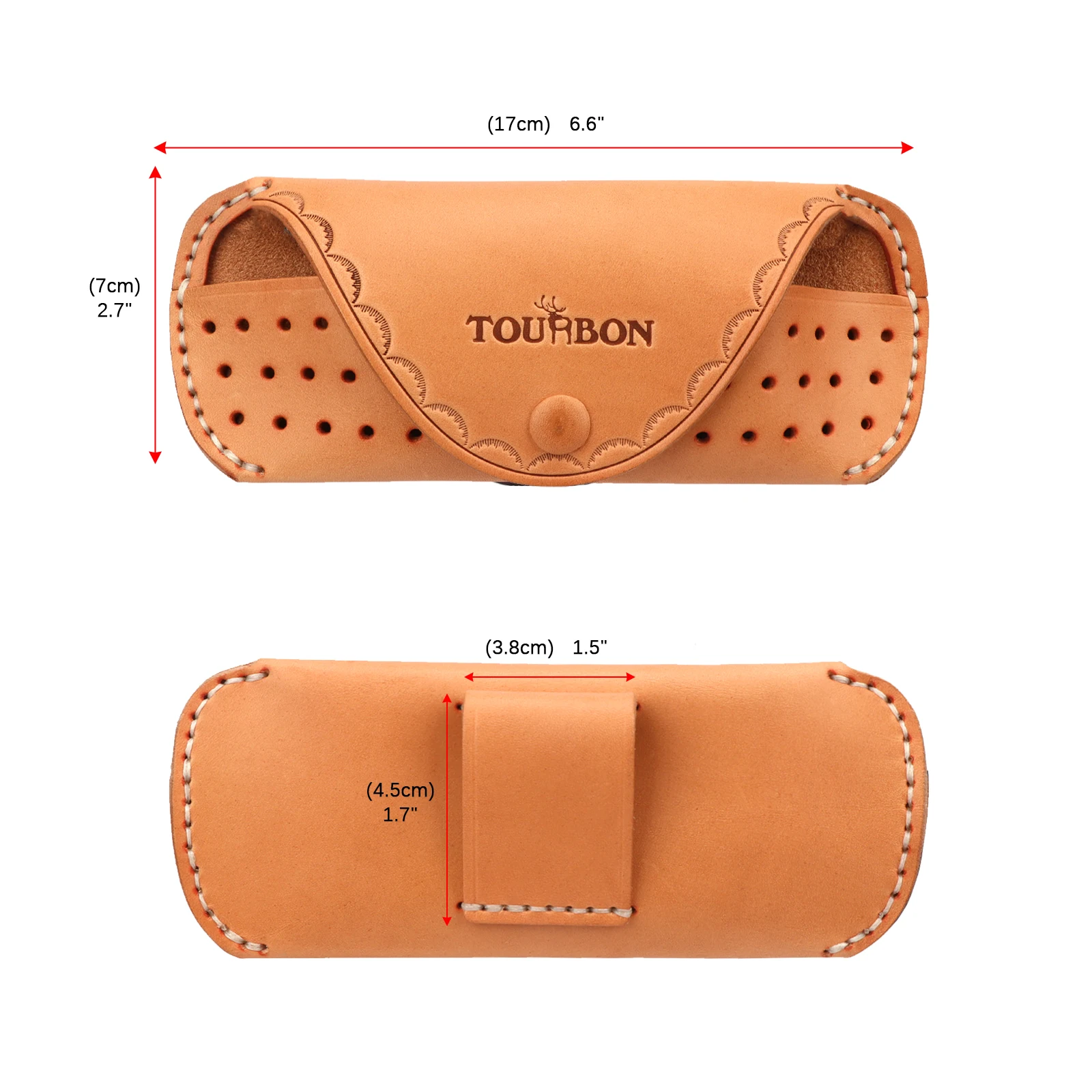 Tourbon Genuine Leather Eyeglasses Case Eyewear Sunglasses Cover Reading Glasses Box w/ Belt Loop Men Women Heavy Duty Portable