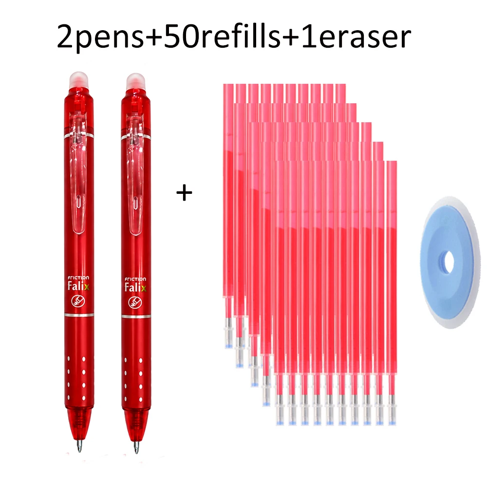 Set van 0,5 mm dikke, uitneembare, uitwisbare gelpennen met grote capaciteit, inclusief 50 navulinktpatronen en 1 gum, voor school, kantoor, schilderen en schrijfbenodigdheden.
