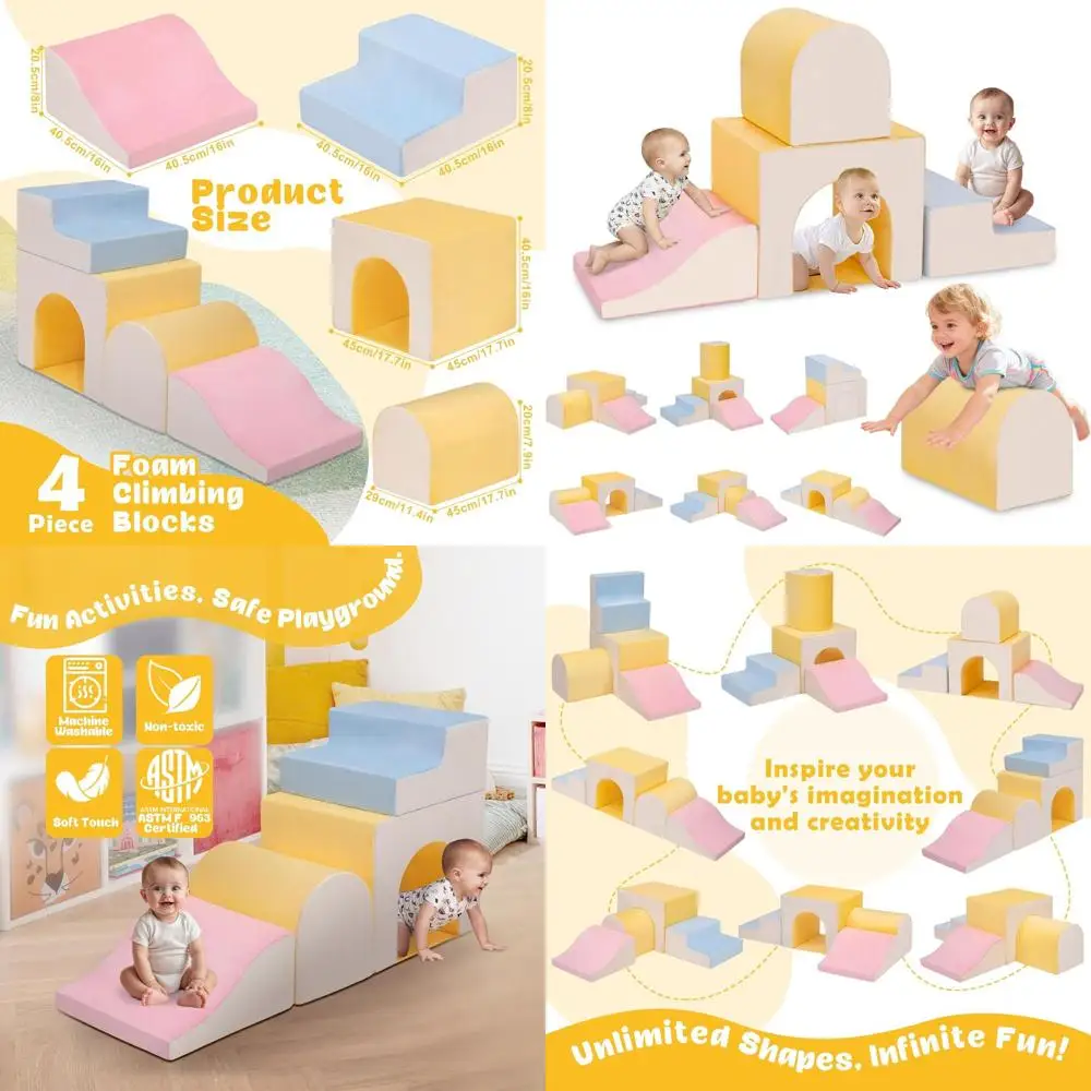 Wewnętrzny 4-częściowy zestaw do wspinaczki dla maluchów z miękkiej pianki dla dzieci w wieku 1 roku, klocki do zabawy do raczkowania i wspinaczki
