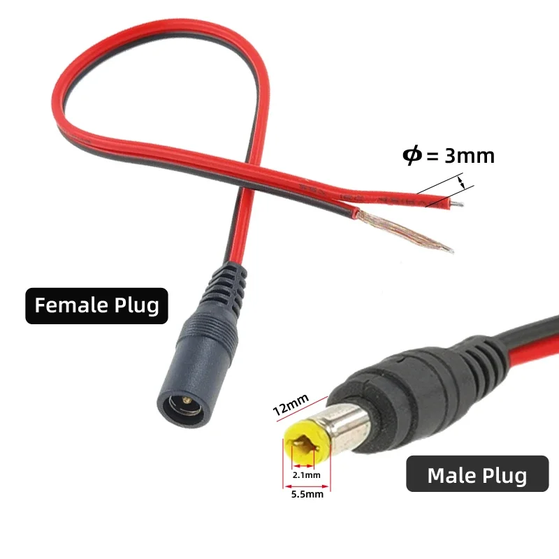 18 AWG オスメス電源 DC コネクタ 2pin 5A 5-24V 電源アダプタ 30 センチメートルワイヤーケーブル 5.5x2.1mm プラグテレビカメラ LED ストリップライト用