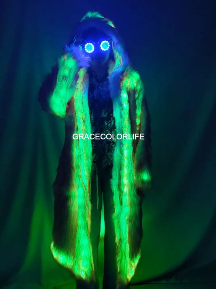 Jaqueta de pele sintética com luz LED para mulheres Rave Costume Party Club Performance Plus Size