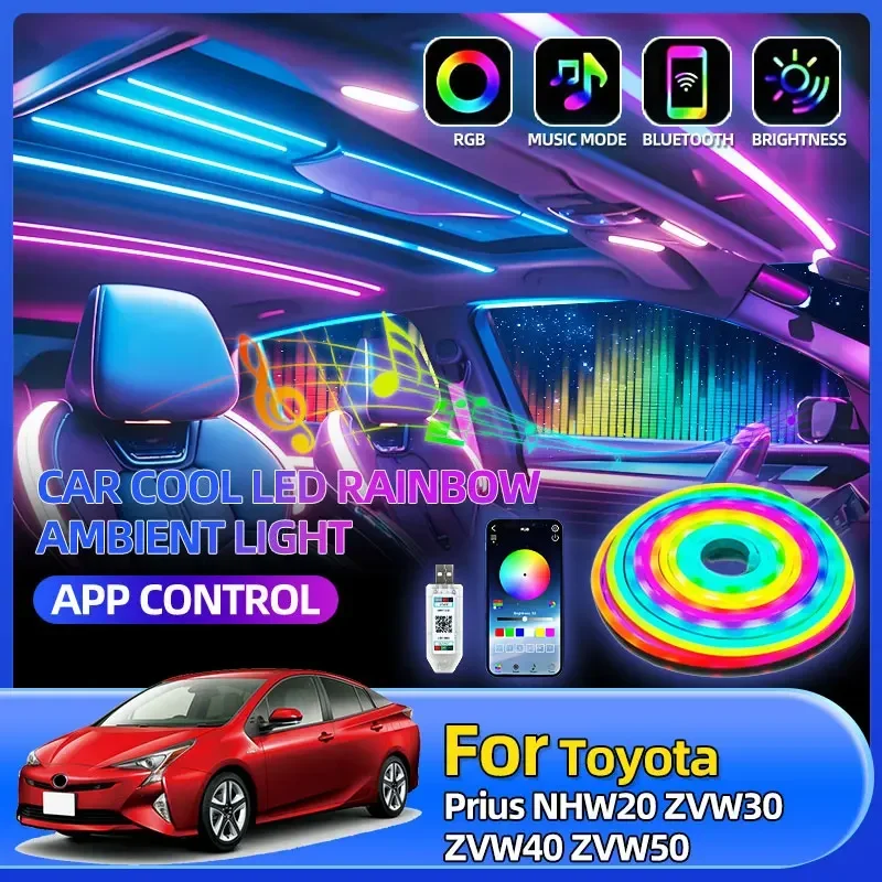 

Wireless Remote APP Control Car Interior Rainbow Ambient Light For Toyota Prius NHW20 ZVW30 ZVW40 ZVW50 C-HR NGX10 NGX50 XA30