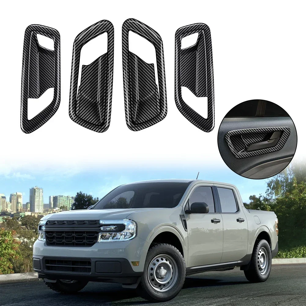 

4*Handle Frame Bowl Trim Cover For FORD Maverick 2022+ Car Door Handle Carbon Fiber Stickers Film Decals Auto Accessories NEW