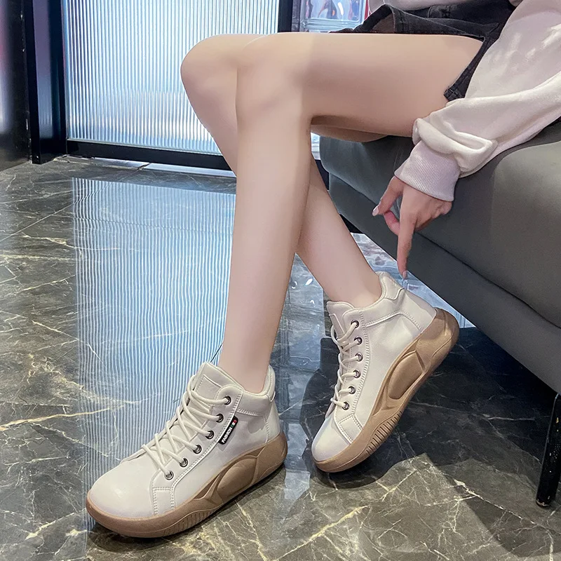 

Leather Women Short Boots Autumn Spring Round Toe Comfortable Soft Shoes Thick Sole Casual Non-slip Woman Boots Ladies Shoes