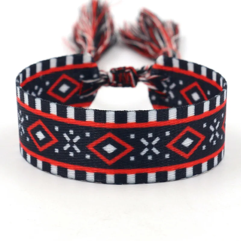 Ethnische Persönlichkeit geflochtenes Stoffarmband für Frauen böhmisches verstellbares Armband handgefertigtes Handgelenkarmband Quaste Modeschmuck – Detail 16