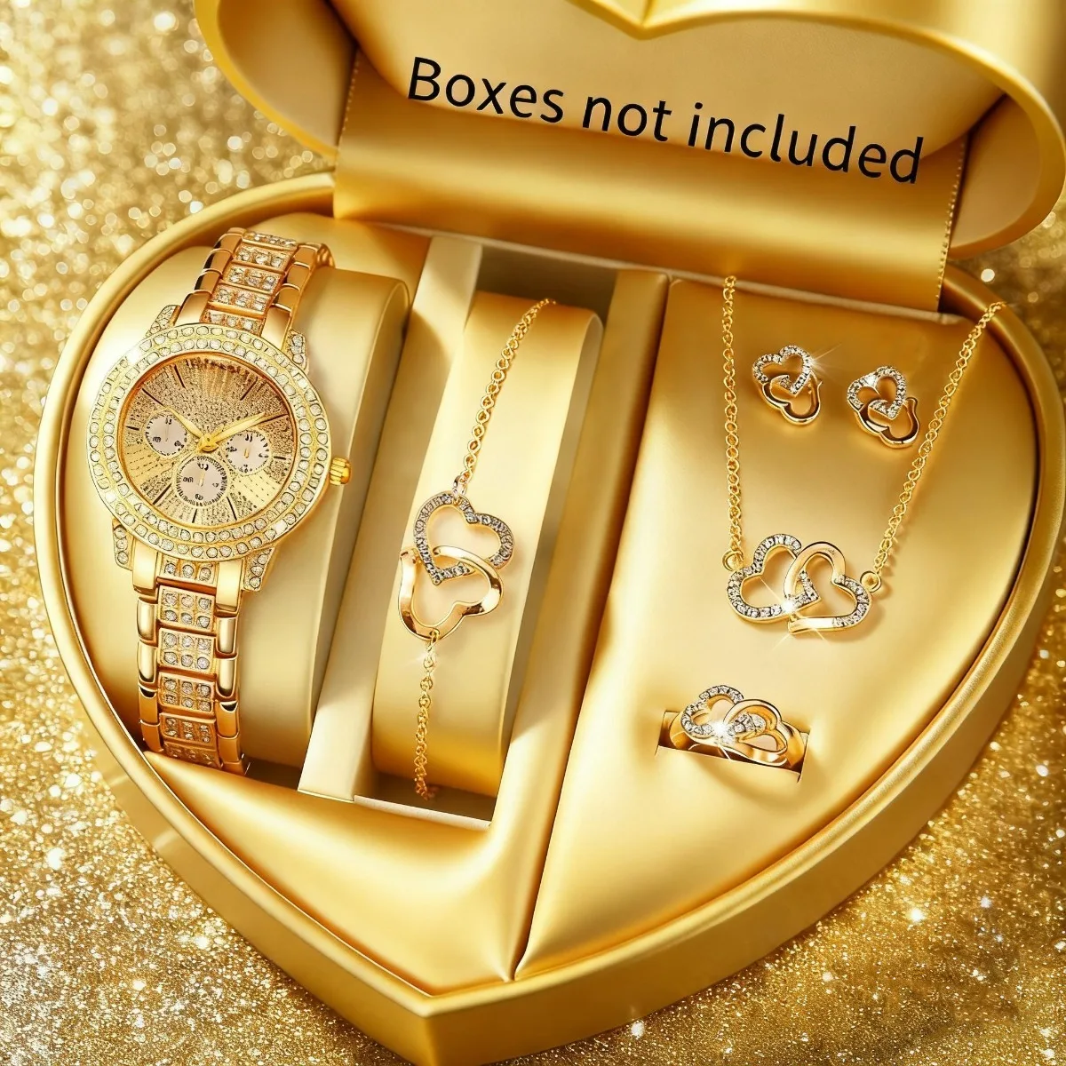 

6PCS Luxury Rhinestone Womens Watches Heart Jewelry Set Fashion Ladies Quartz Wristwatch Reloj Mujer Girls Clock（Without Box）